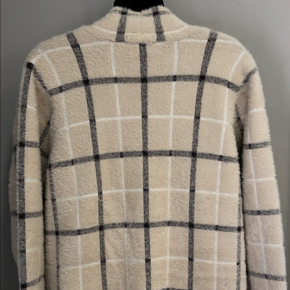 Cyrus Longline Sweater Coat | Cream & Brown Windowpane Plaid | Size 1X - Picture 8 of 13
